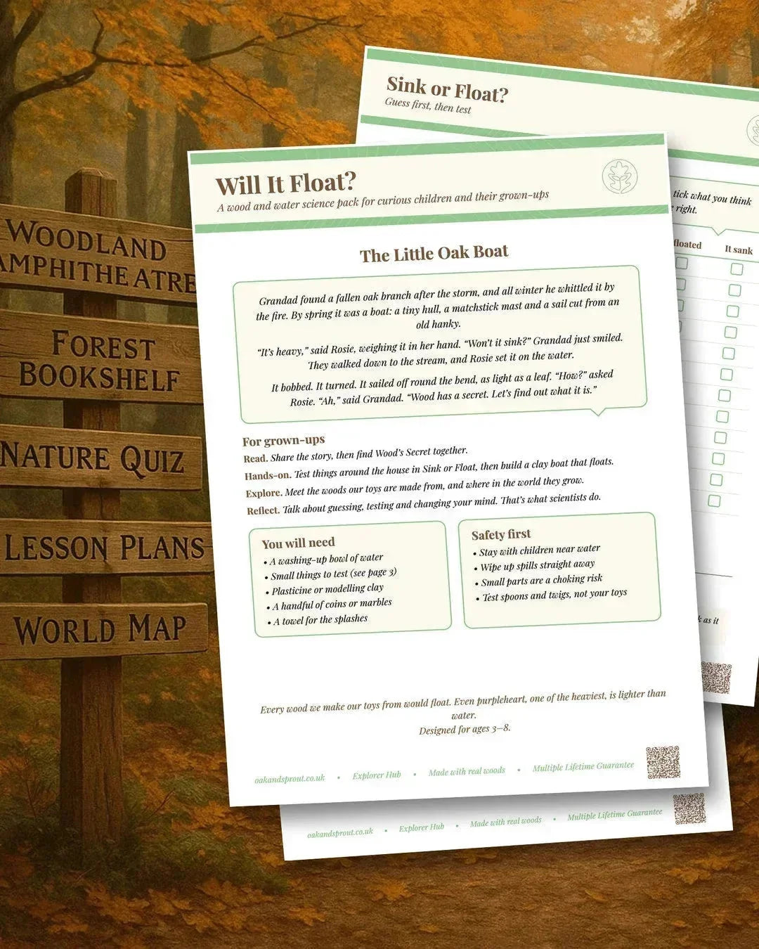 Oak & Sprout free learning resources: Will It Float? science activity pack with story, worksheet, and experiment guide for